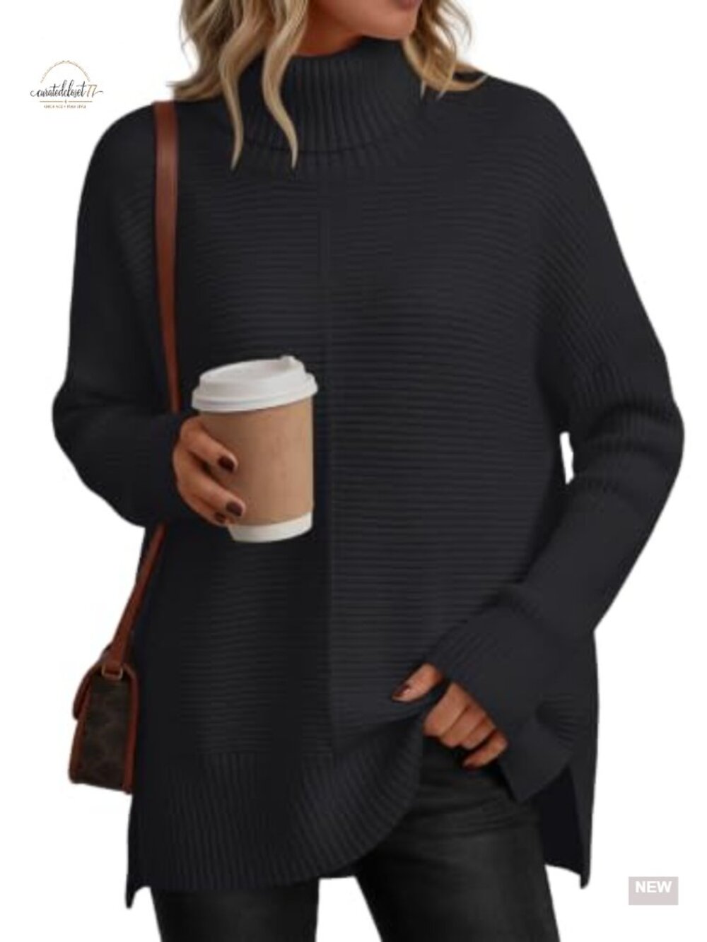 Oversized Roll Neck Turtleneck Sweater High Low Tunic Pullover